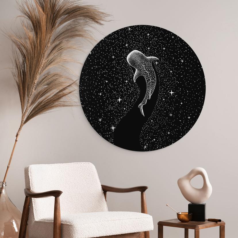 Stampe per pareti con squalo balena nell'oceano di stelle - Cakir - Alu-Dibond Round