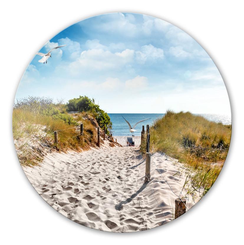 Tableau en verre - Way to the beach - rond