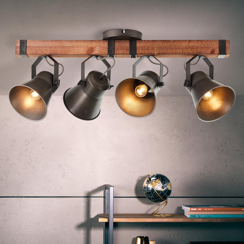 Spotbalken Eva, metallic, 78 x 28 cm, Holz Innenleuchte