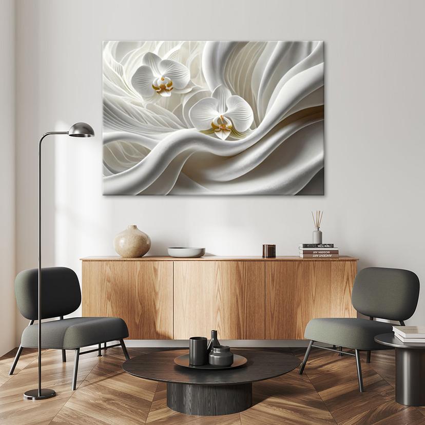 Canvasbillede, hvid orkidé og abstraktion 3D