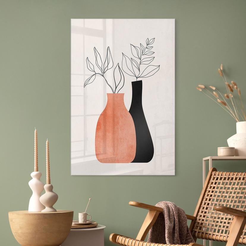 Tableau sur verre acrylique Vases en noir et orange - Kubistika