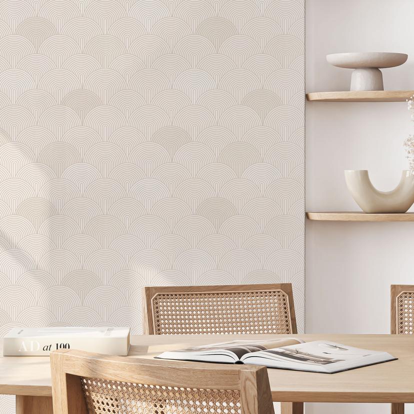 Carta da parati a motivi geometrici - semicerchi astratti in morbido beige - Bloomery Decor