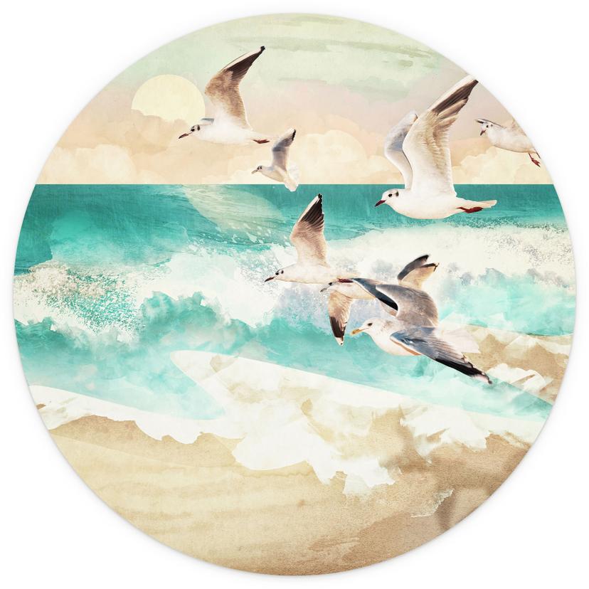 Fotomurale tondo Gabbiani sulla spiaggia - SpaceFrog Designs - carta da parati in tessuto non tessut