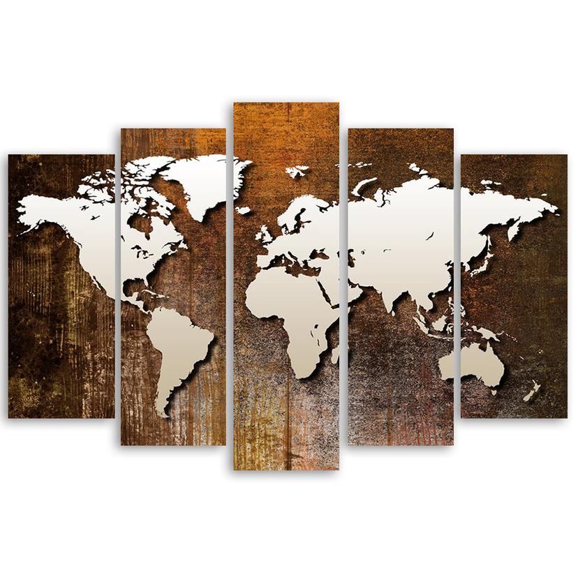 Stampa su tela 5 pezzi mappa del mondo vintage shabby chic