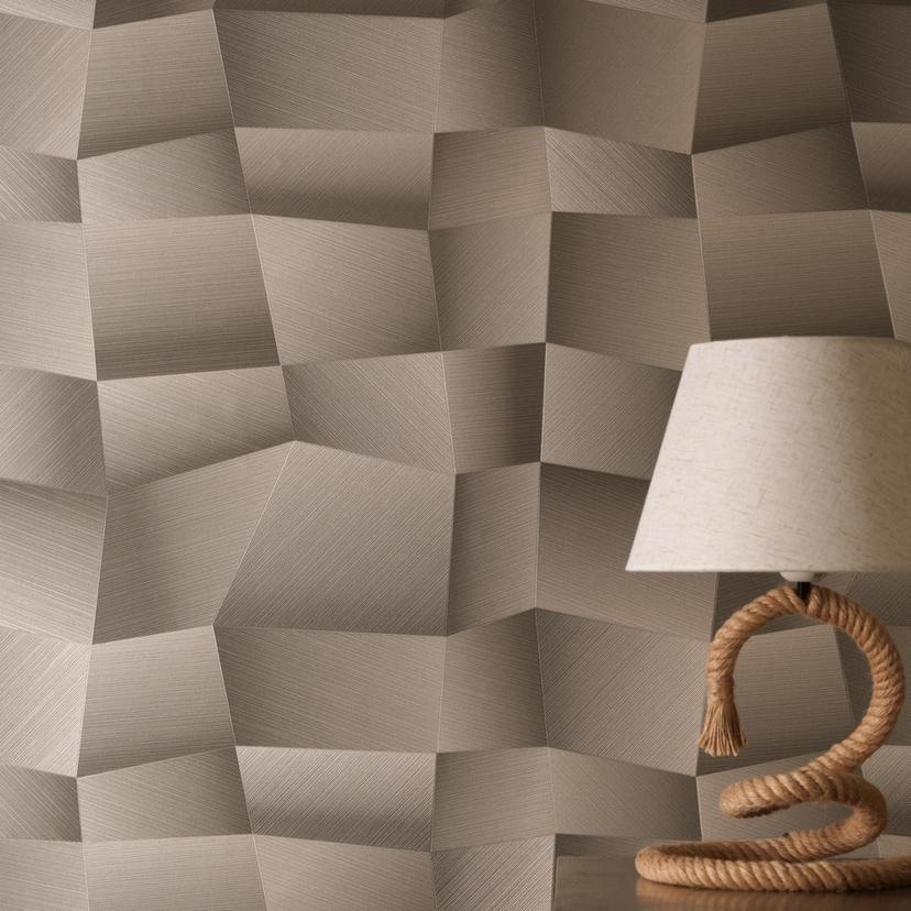 Ikke-vævet tapet Damian Refined Dimensions 3D geometrisk grå metallic - moderne struktureret tapet