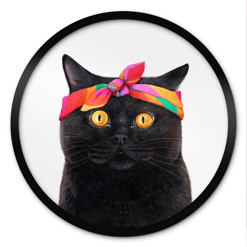 Poster Schwarze Katze mit Bandana - Korenkova - Rund