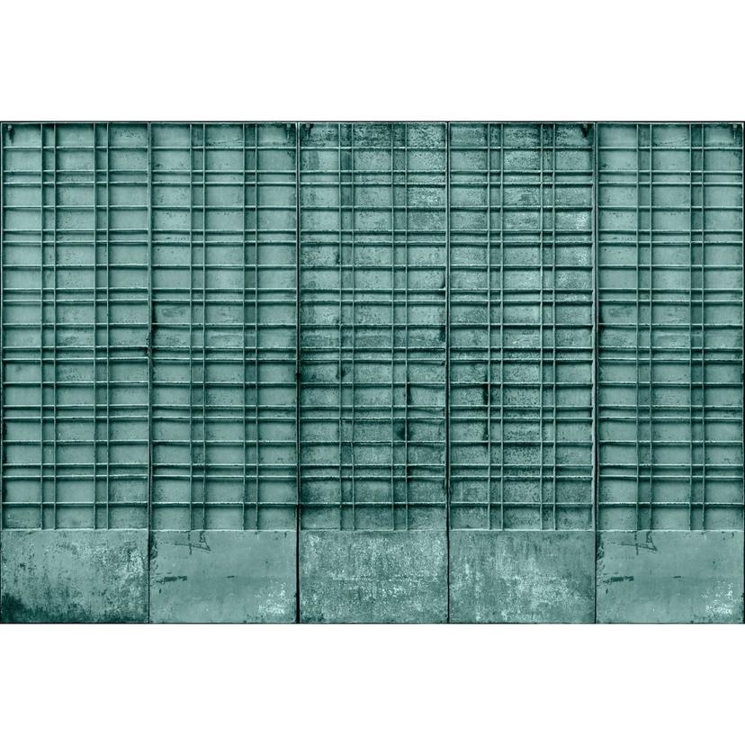 Murale di carta da parati dall'aspetto industriale - Reticolato in verde patinato