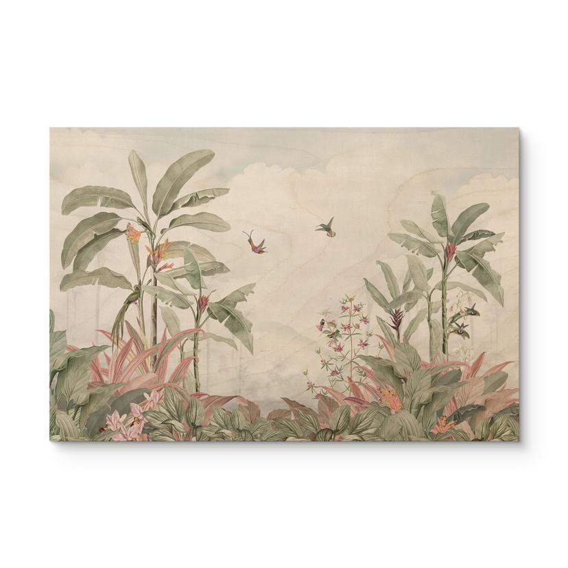 Cuadro de madera Idilio tropical con colibrí azul - Bloomery Decor