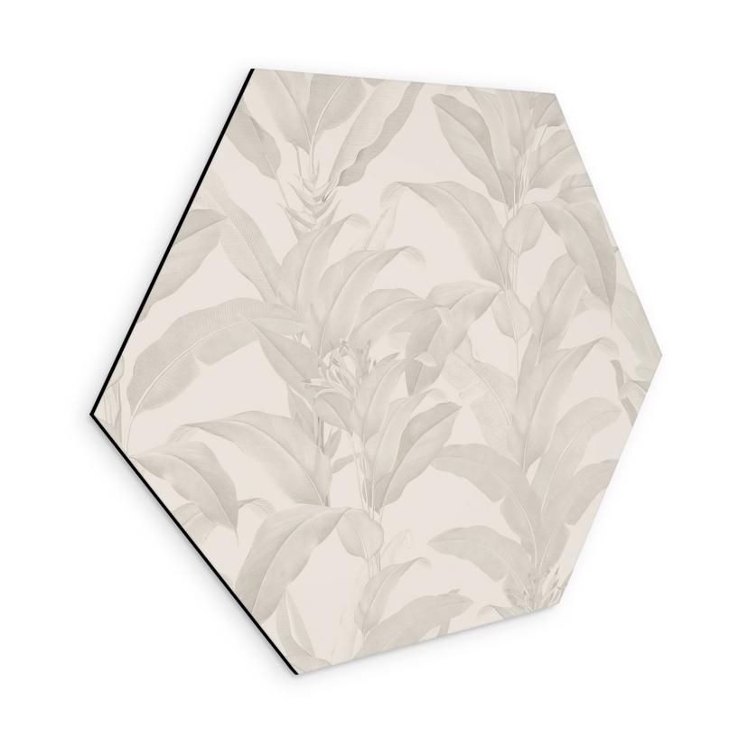 Sekskantet Billede Urban Jungle Tropical Leaves Cream - Bloomery Decor - Aluminium Dibond