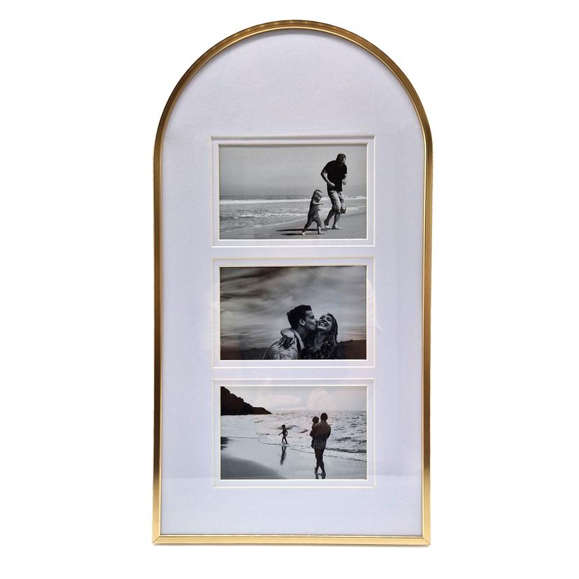 Aluminium Bilderrahmen Gold mit Passepartout - für 3 Fotos - 25,4 x 48,3 cm