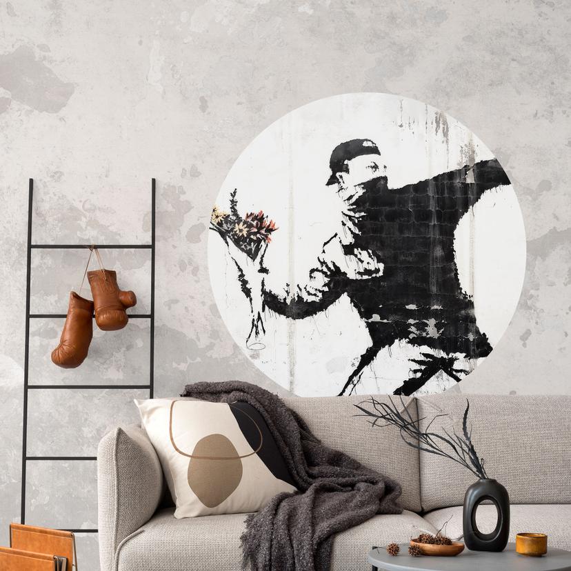 Sticker mural Banksy - Le lanceur de fleurs - Rond