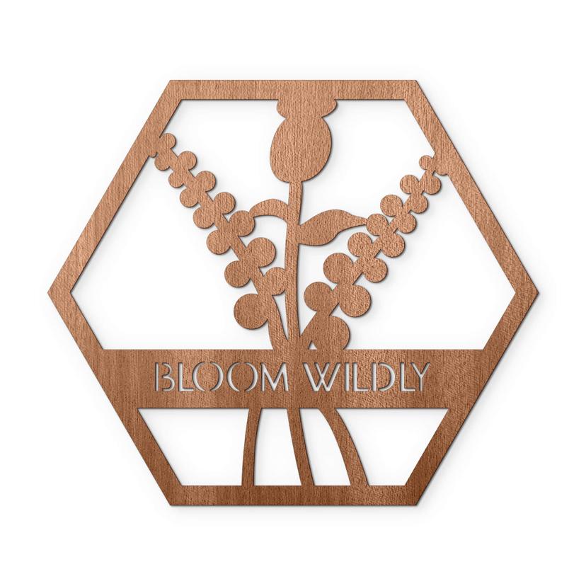 Väggdekorationer i trä mahogny - Blommor i hexagon - Bloom Wildly