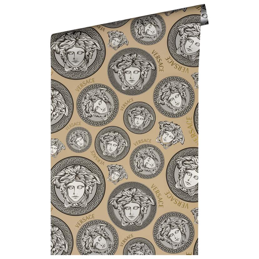 carta da parati testa di medusa Versace carta da parati in tessuto non tessuto beige e argento carta