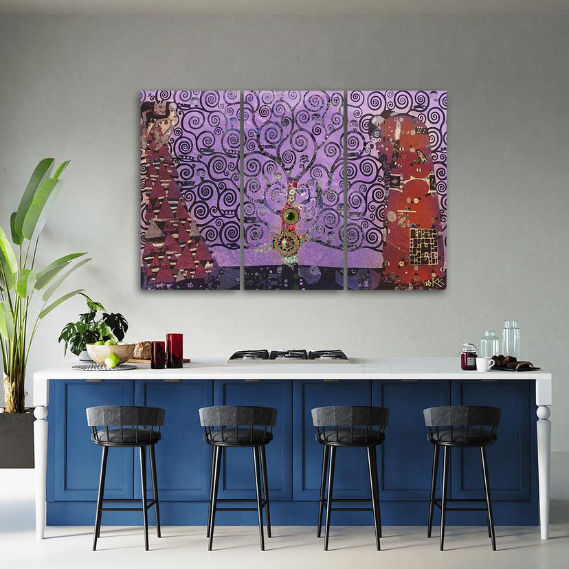 Stampa su tela 3 pezzi Albero viola della vita Astrazione