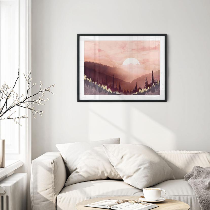 Poster med rosa solnedgång över skogen - SpaceFrog Designs