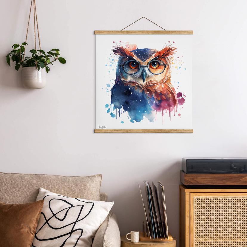 Poster tessile Heine - Gufo intelligente con occhiali