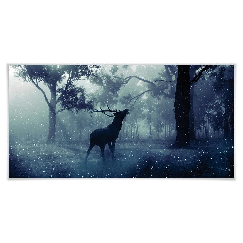 Poster Cerf dans la forêt le matin - Panorama