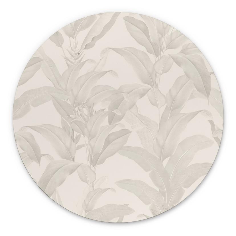 Billede Urban Jungle Tropical Leaves Cream - Bloomery Decor - rund – print på aluminium (Alu-Dibond)