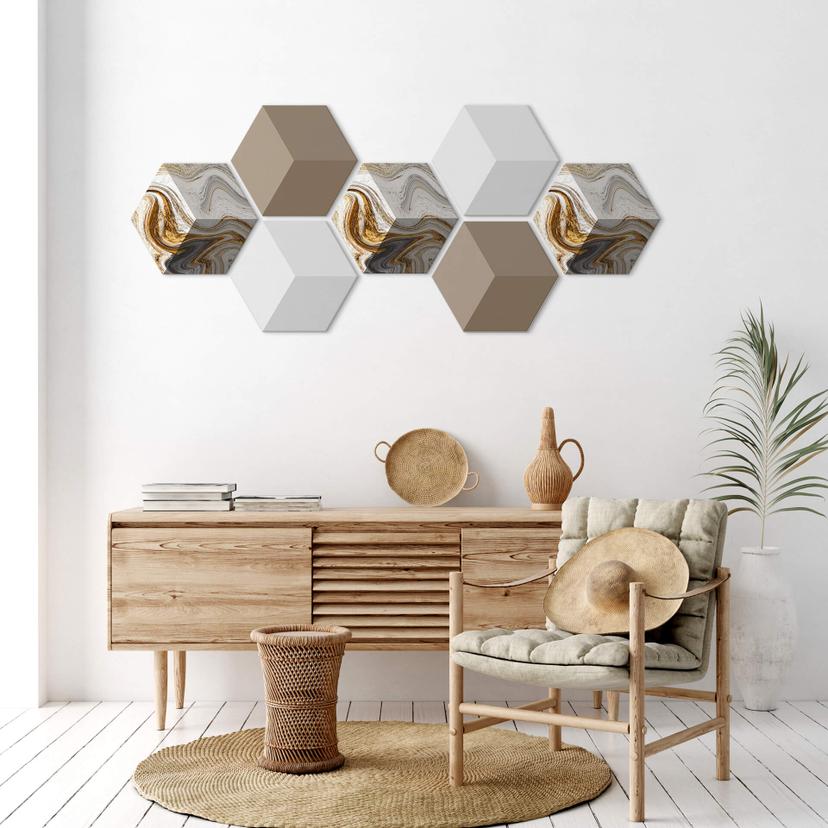 3D Hexagon Alu-Dibond sæt - Golden Struggle (sæt med 7)