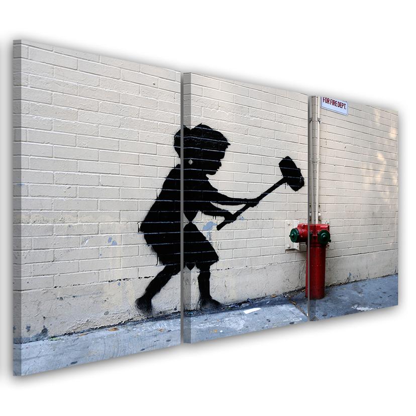 3 stykke lærredstryk, Banksy Hammer Boy Street