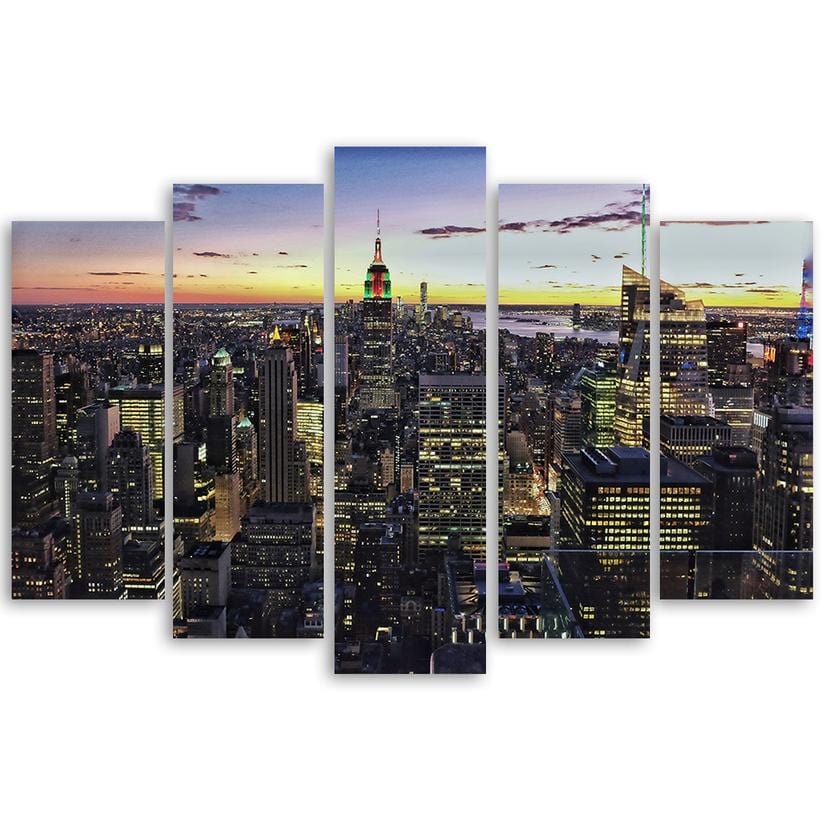 Stampa su tela 5 pezzi, Skyline di New York City