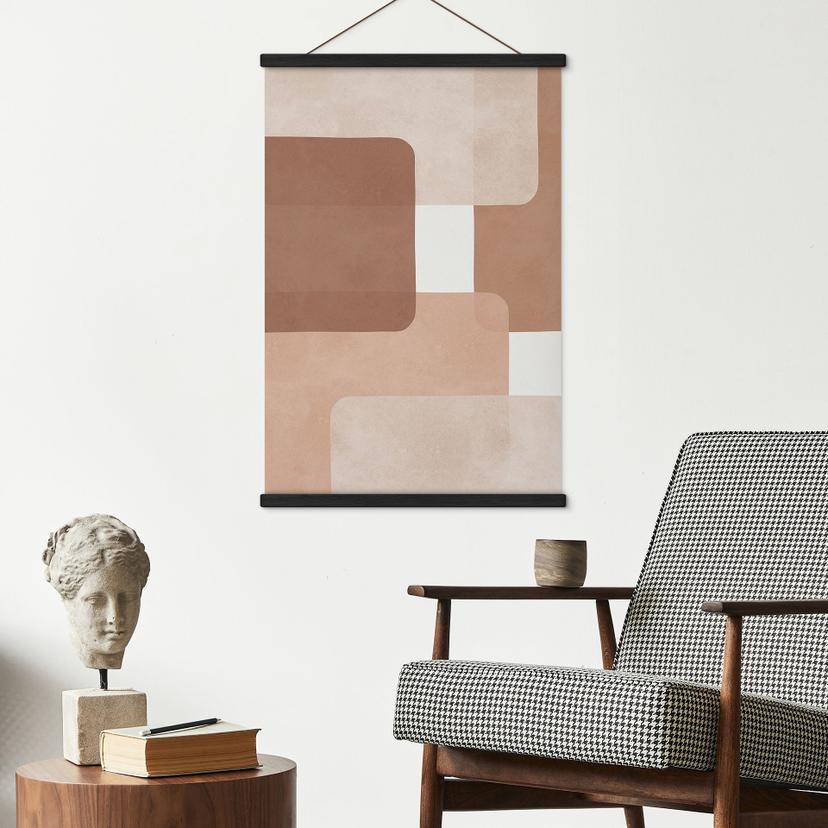 Stampe su tessuto con astrazione boho in beige-marrone - Costa