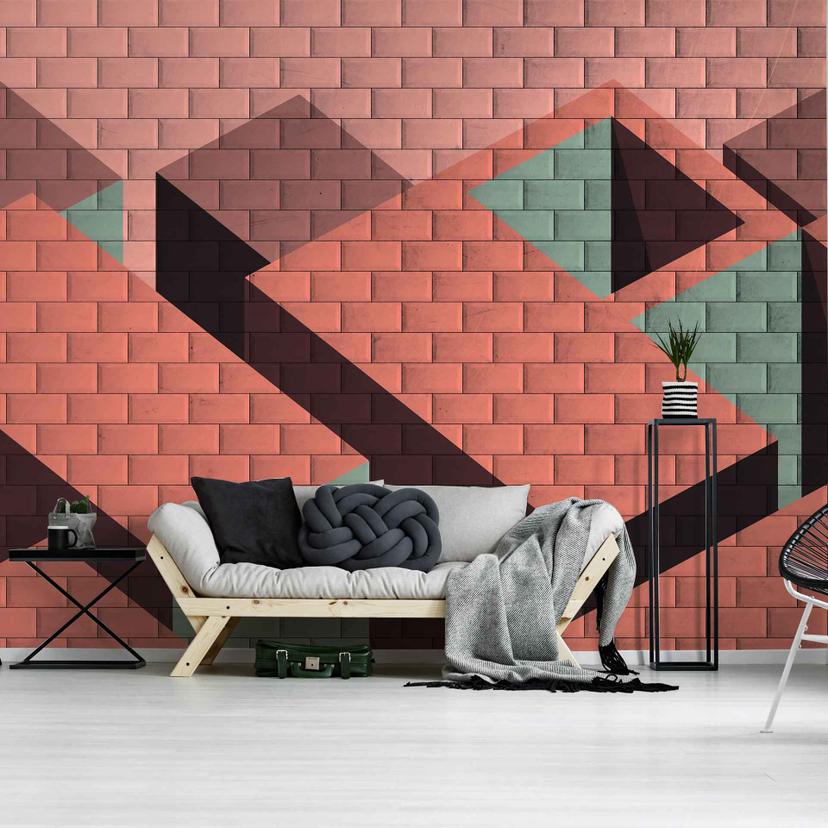 Carreaux graphiques géométriques1 rose taupe - papier peint intissé Designwalls 2 - 2,55 x 3,5 m