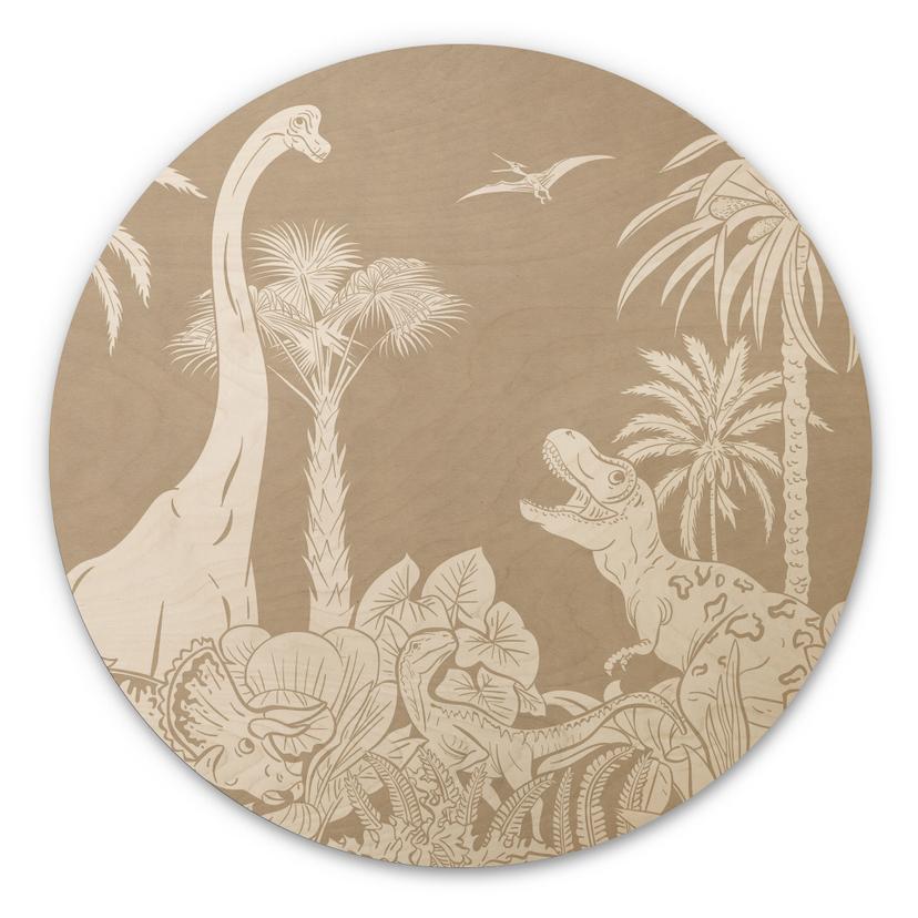 Billede af træ Dinosaur i den vilde jungle - Brun - Kikki Belle - Rund