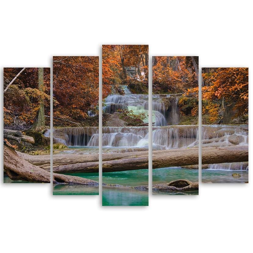 Stampa su tela 5 pezzi Cascata foresta d'autunno