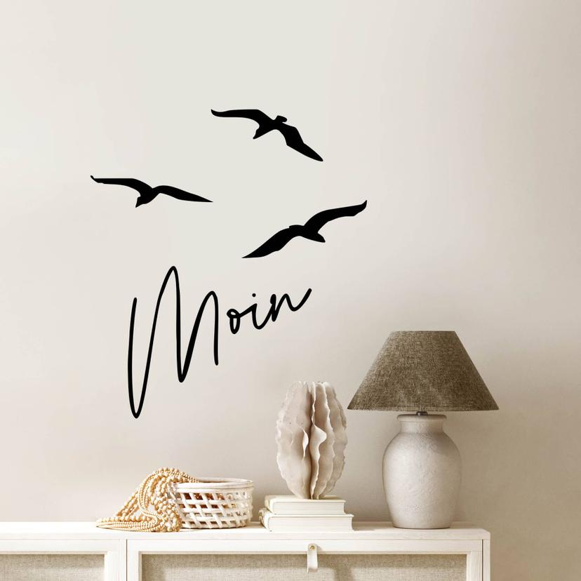 Spruch Wandtattoo Moin mit Möwen