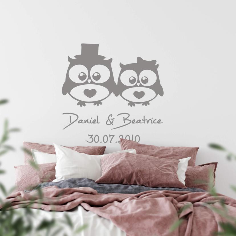 Wallsticker -  + Navn Ugle  Bryllup