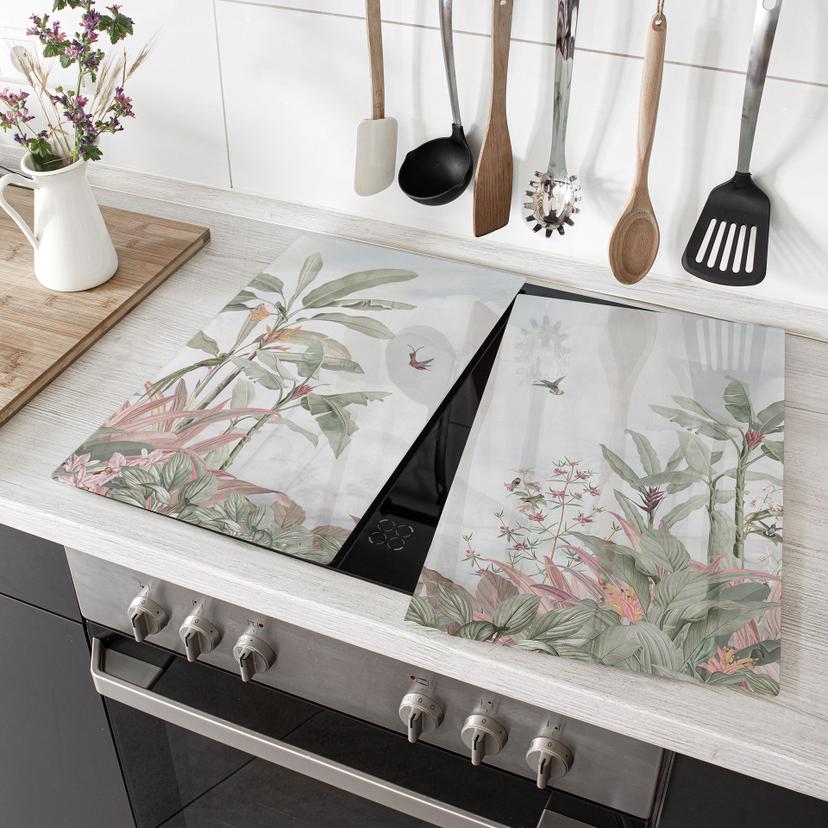 Dækketallerken til komfur Tropisk idyl med kolibri blå - Bloomery Decor