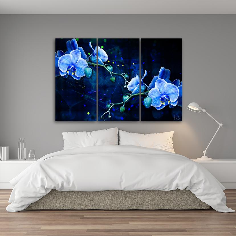 Stampa su tela 3 pezzi Fiore orchidea blu
