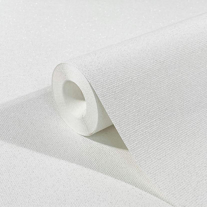 Non-woven tapet med et let tekstil-look i ensfarvet hvid struktur