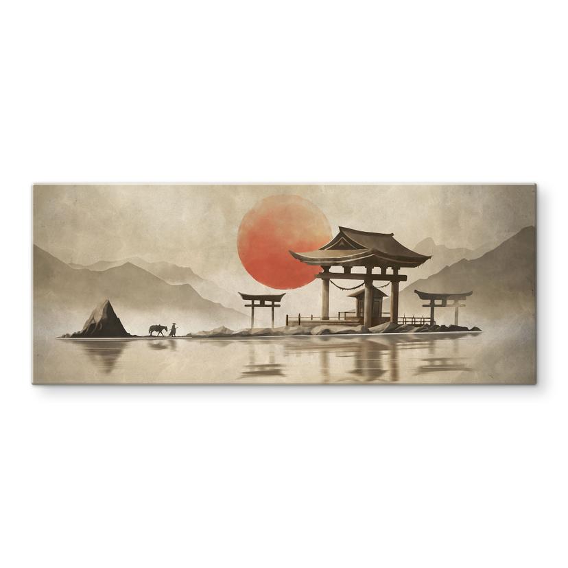 Spatscherm Japanse tempel bij zonsopgang - Roze - Panorama