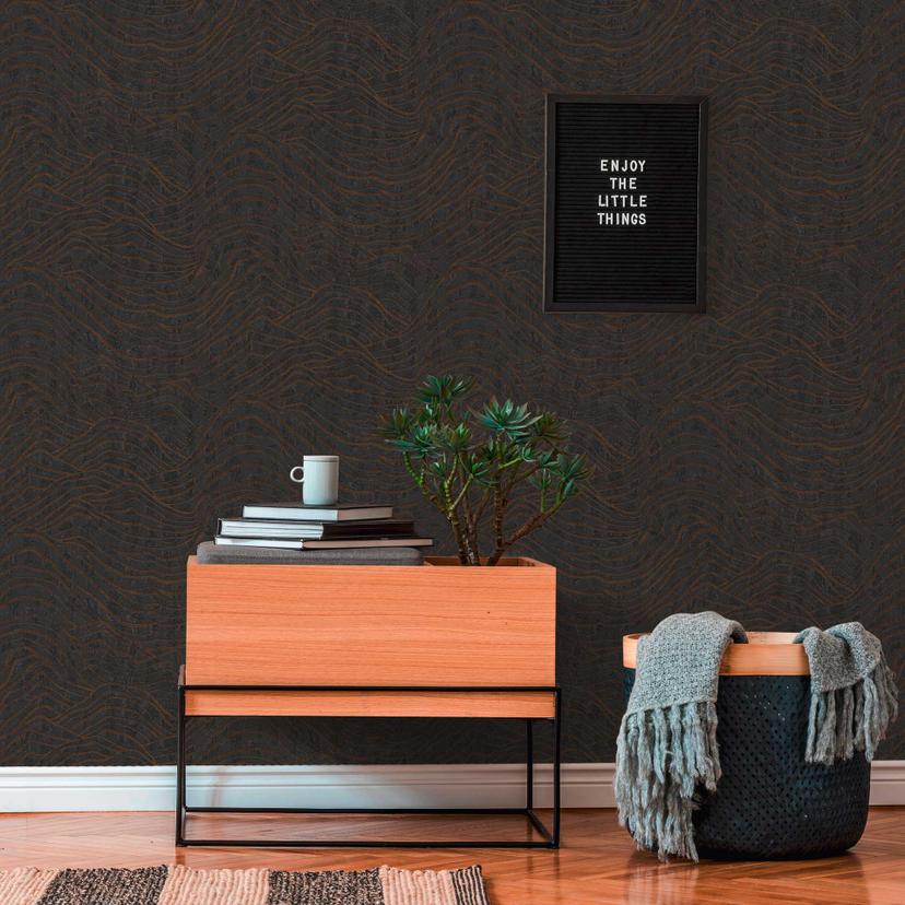 3D tapet med bølger sort sølv - mønstret tapet metallic effekt - non-woven tapet moderne