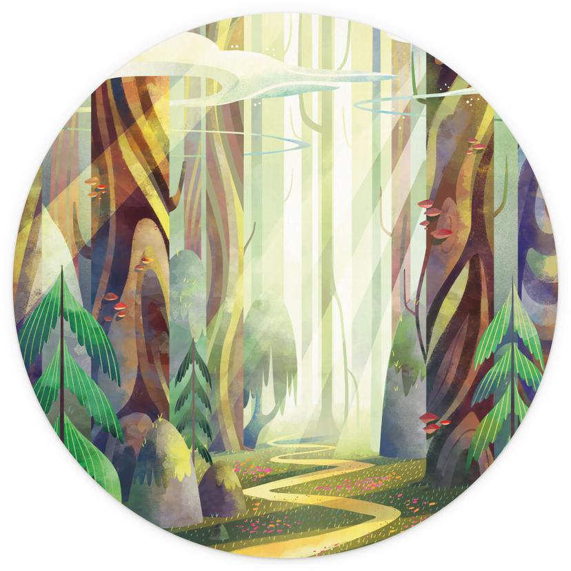 Carta da parati per bambini Fotomurale Foresta incantata nella luce - DigitalArtsi - Rotondo - autoa