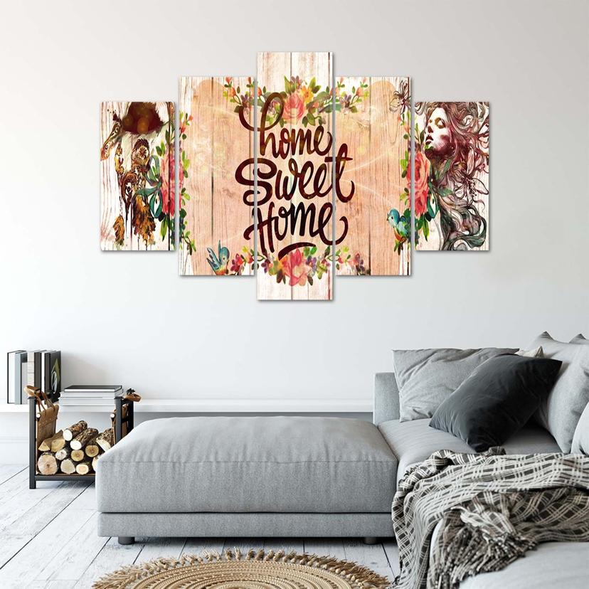 Stampa su tela 5 pezzi, scritta Home Sweet Home