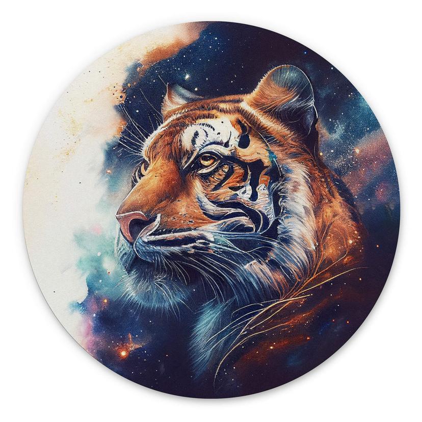 Vægcirkel Heine - Starry Tiger – print på aluminium (Alu-Dibond)