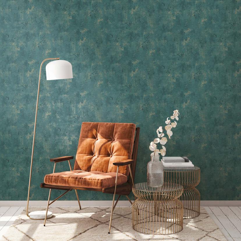 Papel pintado no tejido de color oro petróleo con aspecto de hormigón Papel pintado vintage con aspecto de yeso