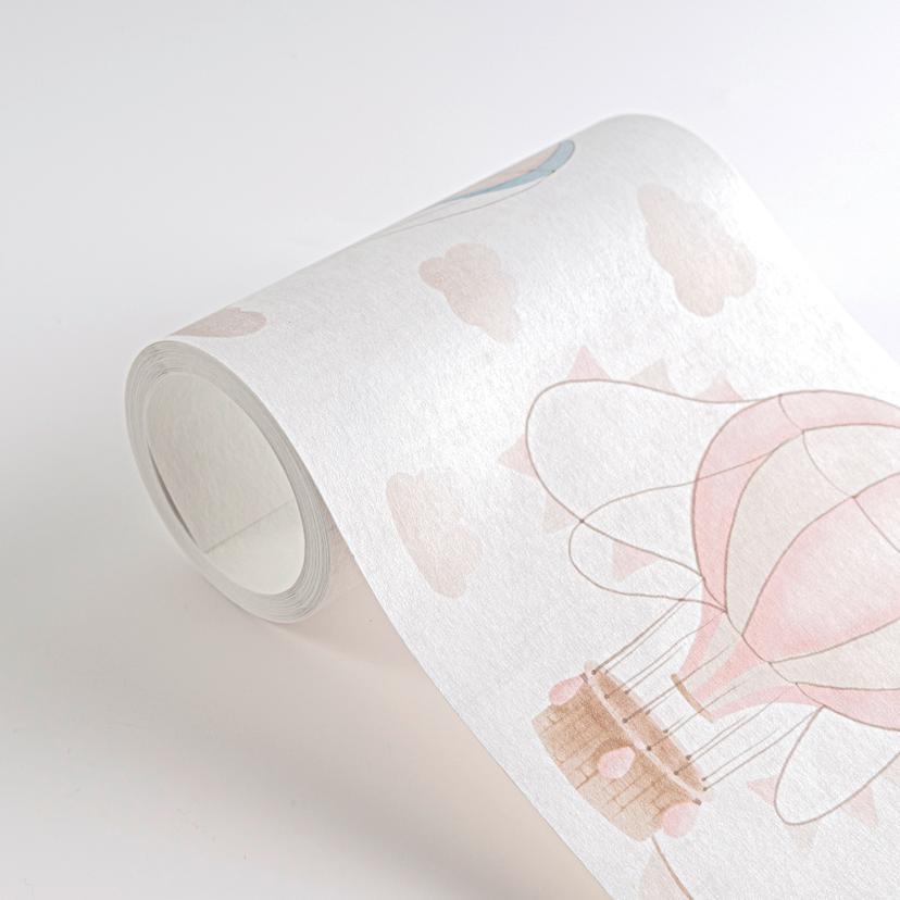 Bordo per mongolfiera Rosa Blu Beige - Bordo per camera dei bambini con gagliardetti