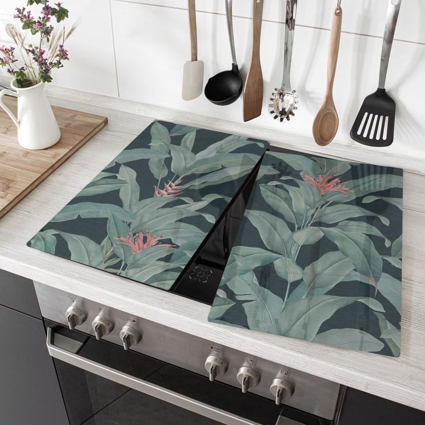 Dækketallerken til komfur Urban Jungle tropiske blade grøn - Bloomery Decor