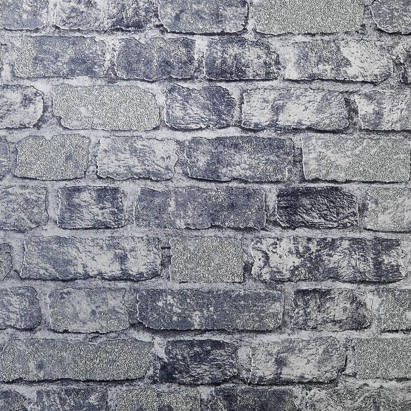 Papel pintado no tejido Anaglypta® Brick Bedford Square en aspecto de ladrillo vintage gris, negro