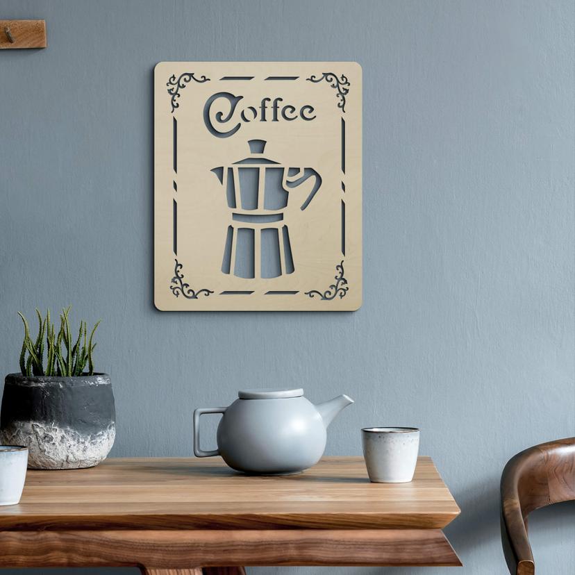 Vægdekoration Popler træ Kaffeskilt - Espresso kaffekande