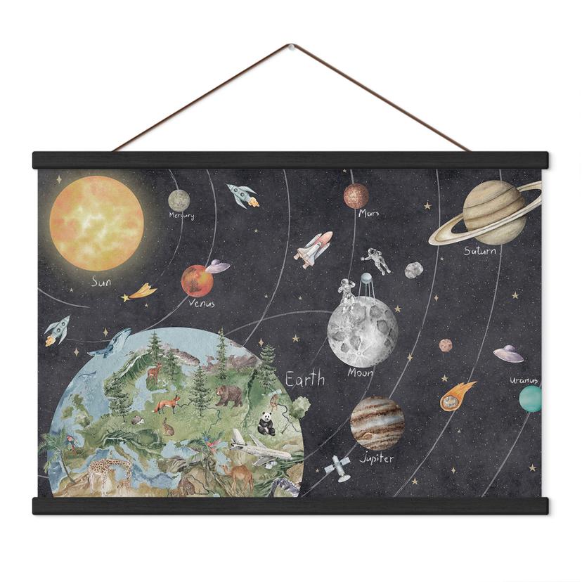 Textielposter Zonnestelsel met planeten en de aarde - Ms Tiff