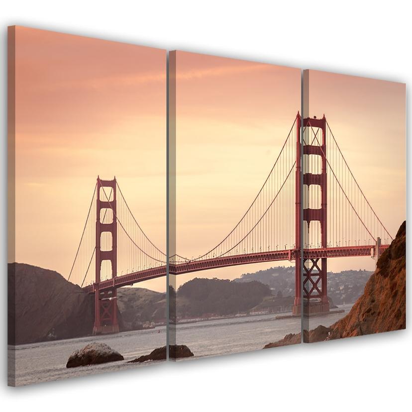 3 stykke lærredstryk, Golden Gate Bridge San Francisco
