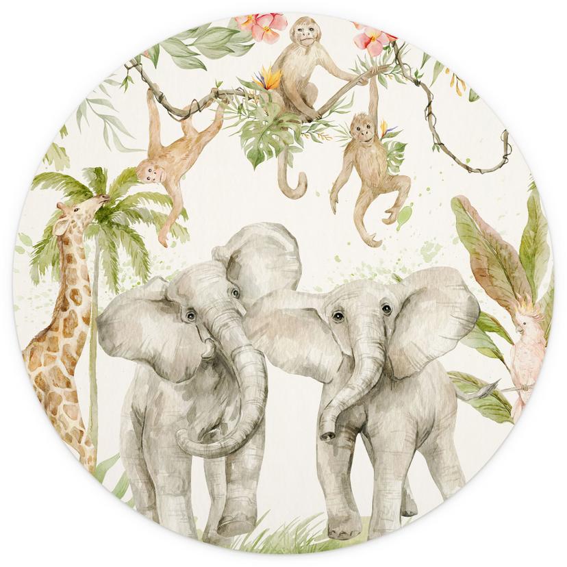 Fotomurale tondo Animali nella giungla tropicale - UN Designs - carta da parati in tessuto non tessu