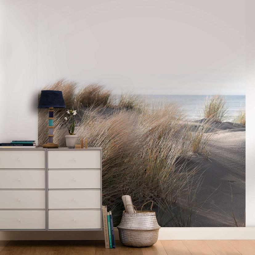 Fototapet med græs ved havet beige,Blomst 2,70 x 2,12 m