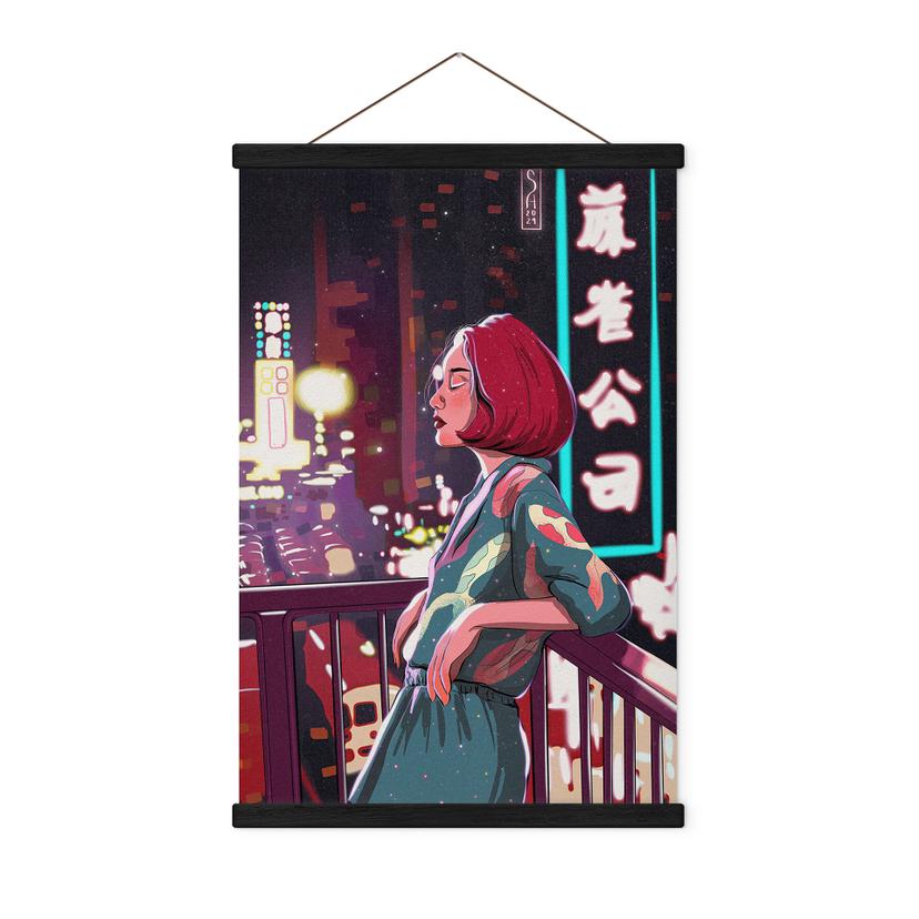 Póster de tela Chica en un balcón en Japón - Oliveira
