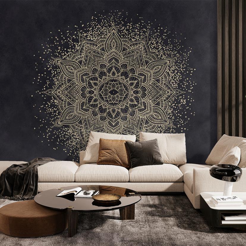 Elegant mandala-fototapet i sort og guld - Bloomery Decor